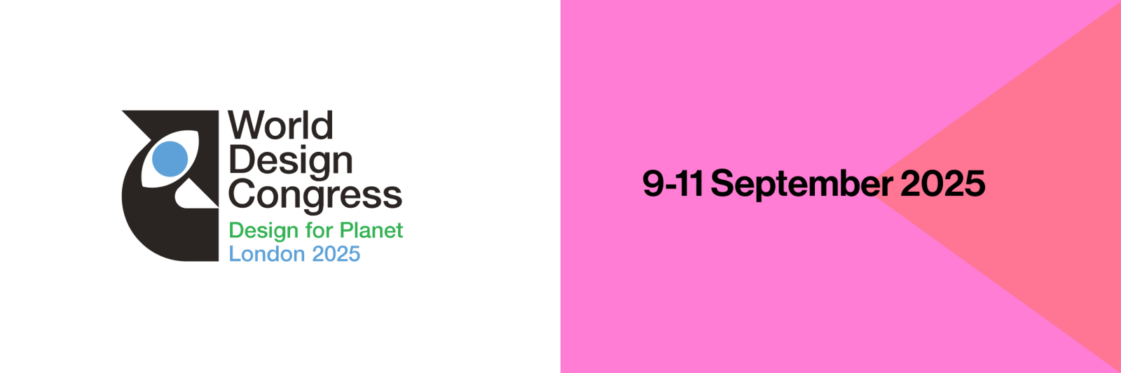 World Design Congress logo on a vibrant pink background, symbolizing creativity and innovation in design.