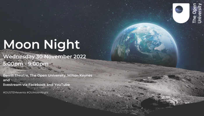 A night poster featuring the moon with Earth visible in the background, highlighting a celestial theme