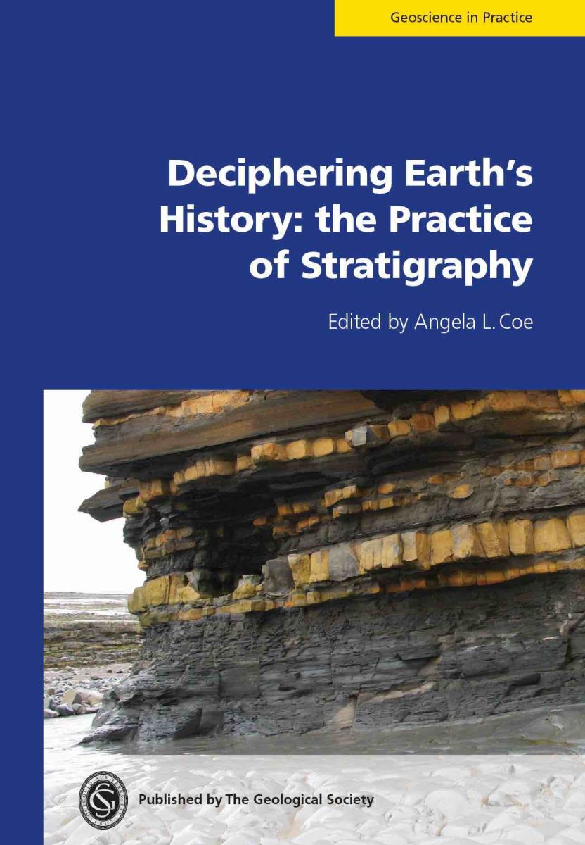 Illustration of Earth's history through stratigraphy, showcasing layers of sediment and geological formations over time