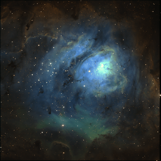 A vibrant nebula fills the image, showcasing swirling colors and cosmic dust in a stunning celestial display